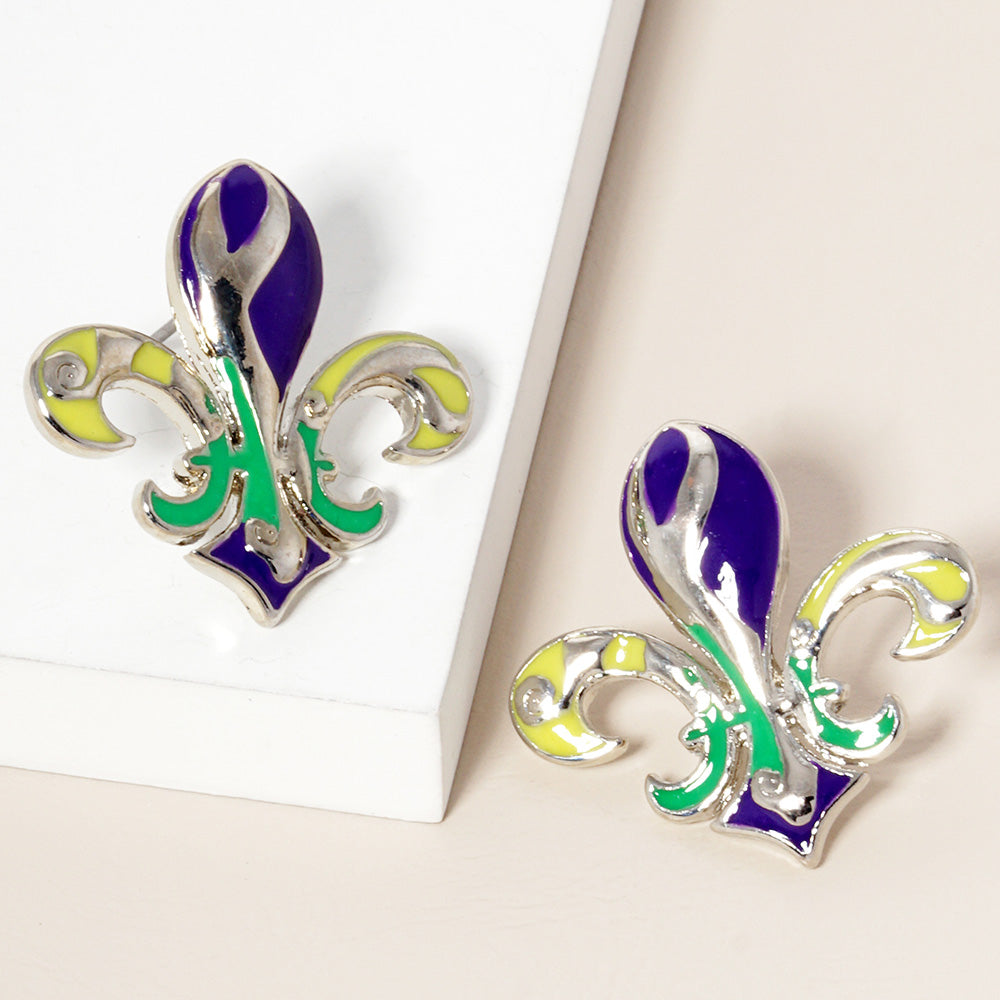 iLLASPARKZ Mardi Gras Fleur De Lis Stud Earrings