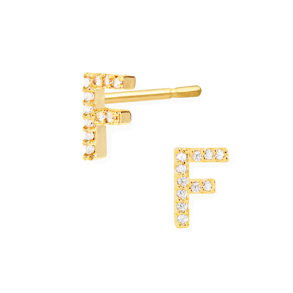 iLLASPARKZ -F- Secret Box _ 14K Gold Dipped CZ Monogram Stud Earrings
