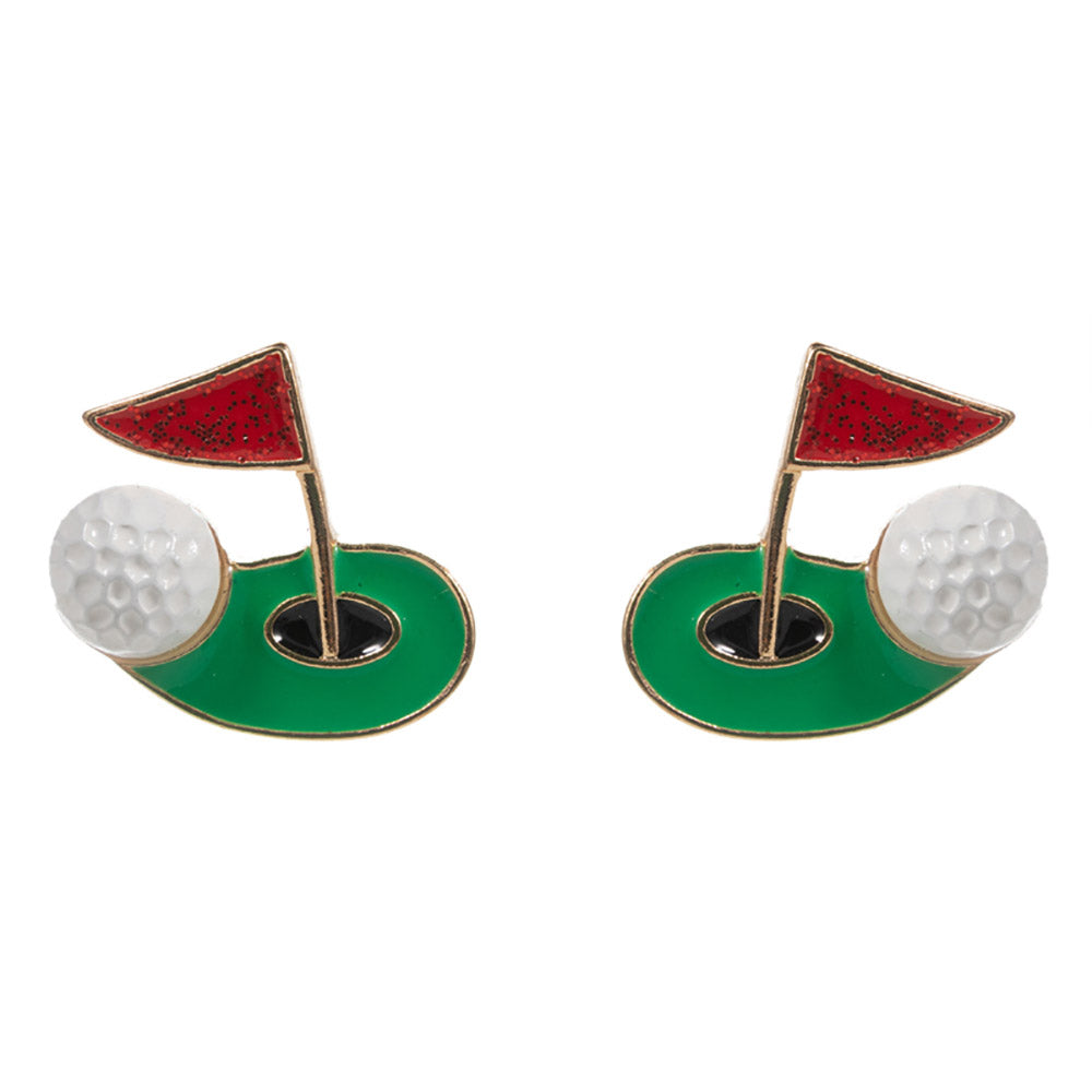 Enamel Golf Ball Hole Flag Stud Earrings