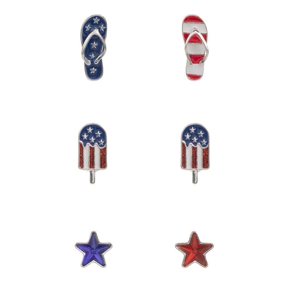 iLLASPARKZ 3Pairs - Enamel American USA Flag Star Flip Flops Stud Earrings Set