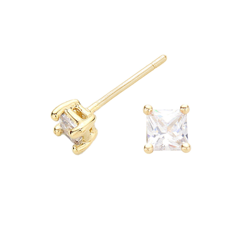 iLLASPARKZ Gold Dipped 3mm Square CZ Stone Stud Earrings