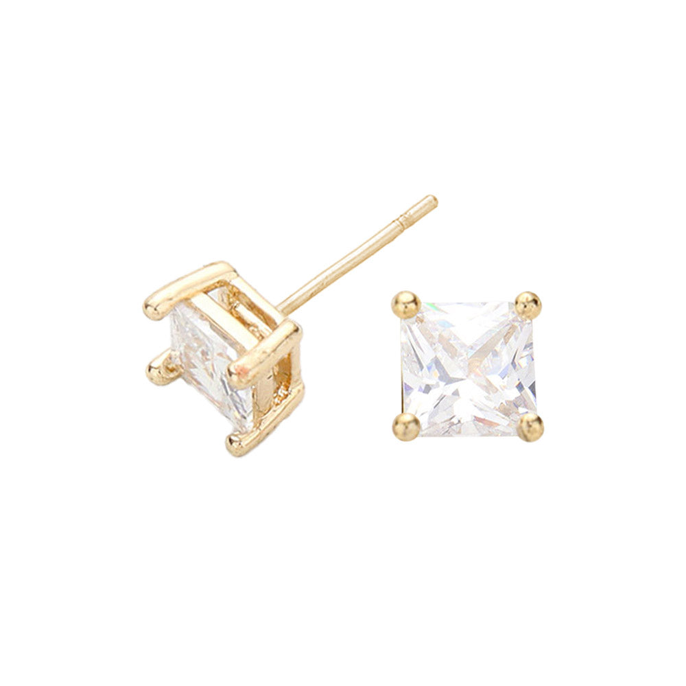 iLLASPARKZ Gold Dipped 5mm Square CZ Stone Stud Earrings