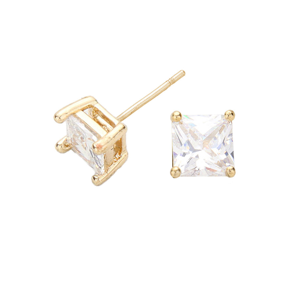 iLLASPARKZ Gold Dipped 6mm Square CZ Stone Stud Earrings