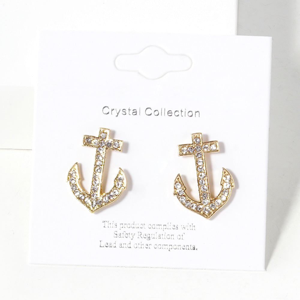 iLLASPARKZ Crystal Stone Paved Anchor Stud Earrings