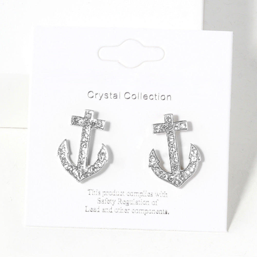iLLASPARKZ Crystal Stone Paved Anchor Stud Earrings