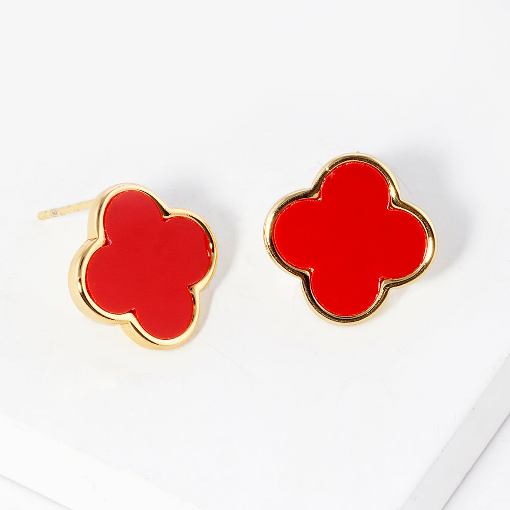 iLLASPARKZ Gold Dipped Metal Trim Quatrefoil Stud Earrings