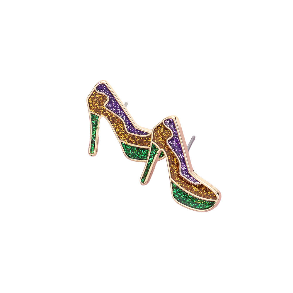 iLLASPARKZ Enamel Mardi Gras High Heel Stud Earrings