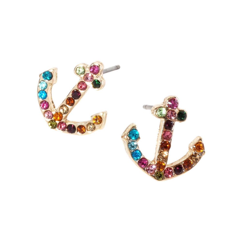 iLLASPARKZ Crystal Rhinestone Paved Anchor Stud Earrings