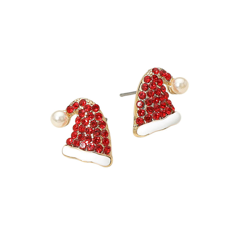 iLLASPARKZ Rhinestone Santa Hat Stud Earrings