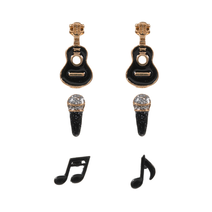 iLLASPARKZ 3PAIRS - Enamel Guitar Mic Music Note Stud Earring Set