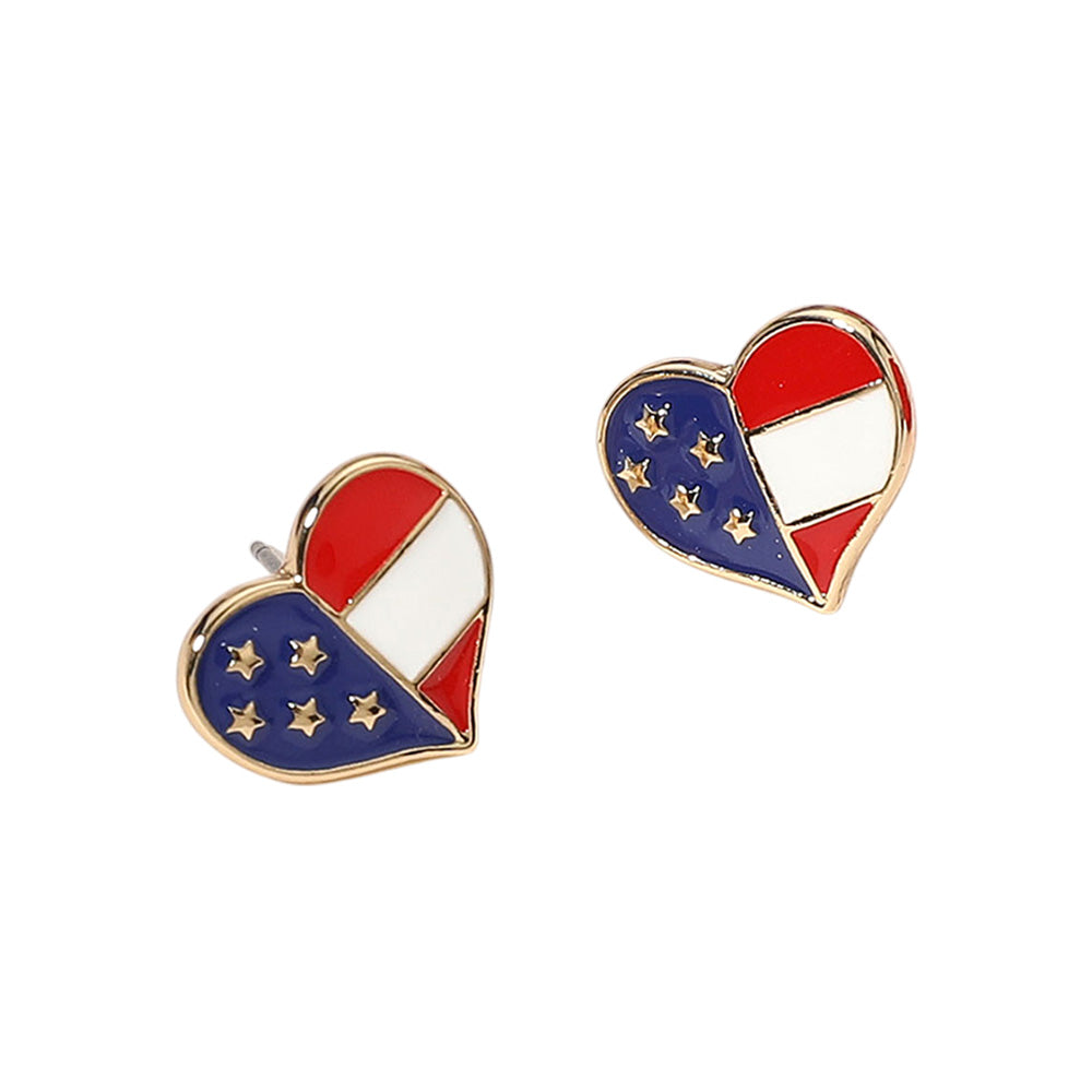 iLLASPARKZ Enamel American USA Flag Heart Stud Earrings