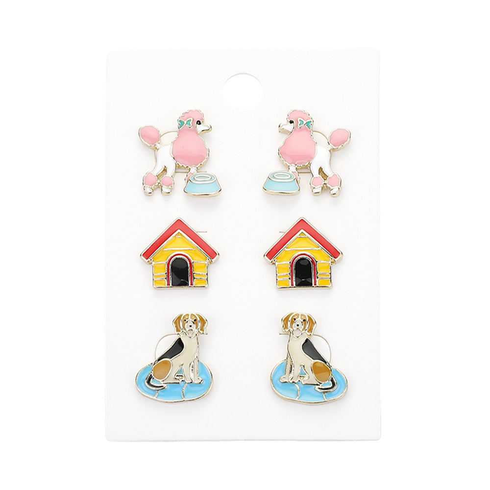 iLLASPARKZ 3PAIRS - Enamel Dog Stud Earring Set