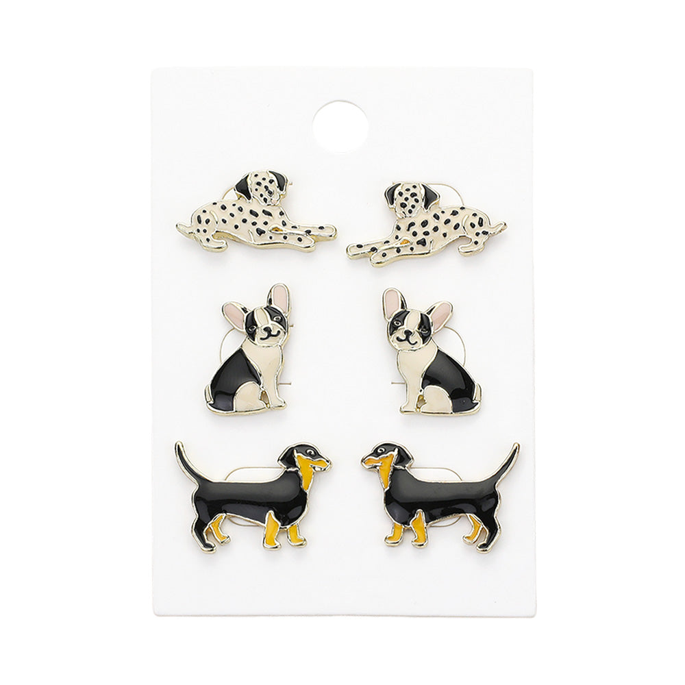 iLLASPARKZ 3PAIRS - Enamel Dog Stud Earring Set