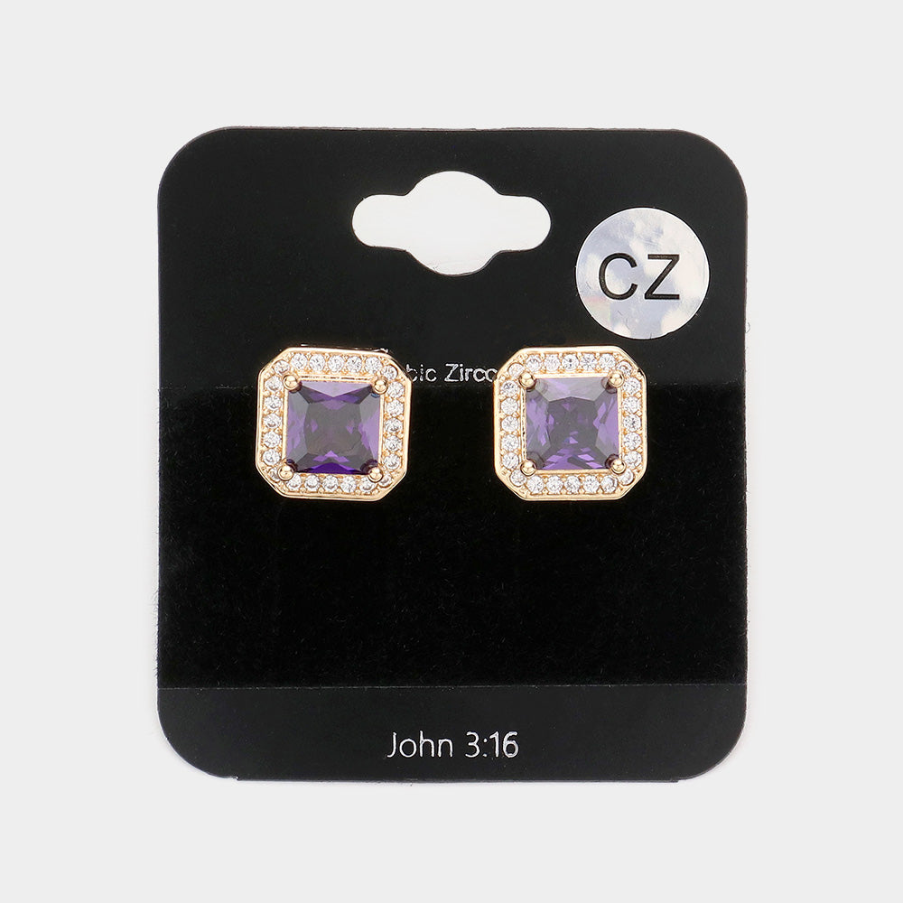 iLLASPARKZ CZ Square Accented Octagon Stud Evening Earrings