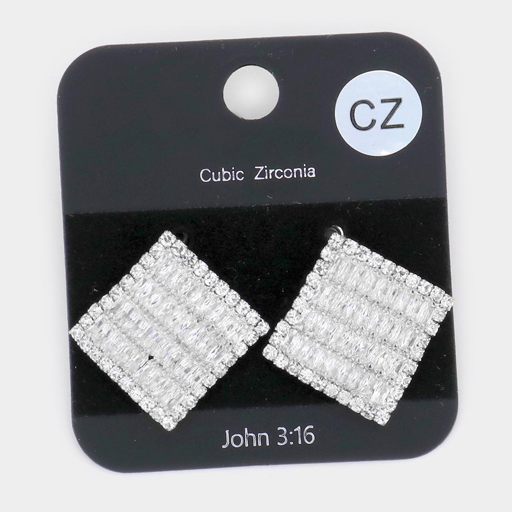 iLLASPARKZ CZ Embellished Curved Square Stud Evening Earrings