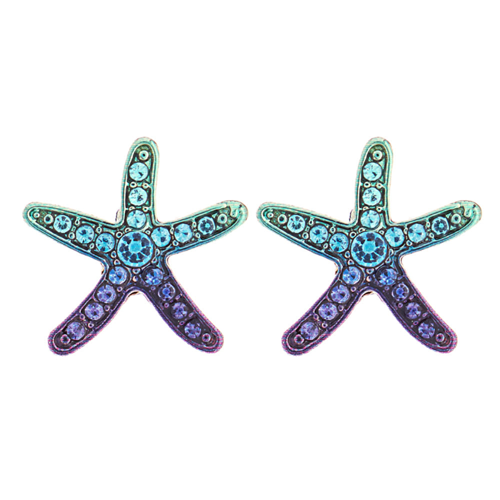 iLLASPARKZ Stone Paved Colored Metal Starfish Stud Earrings