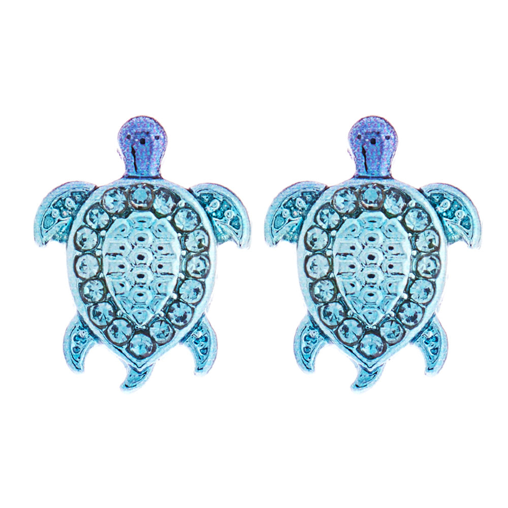 iLLASPARKZ Stone Paved Colored Metal Sea Turtle Stud Earrings
