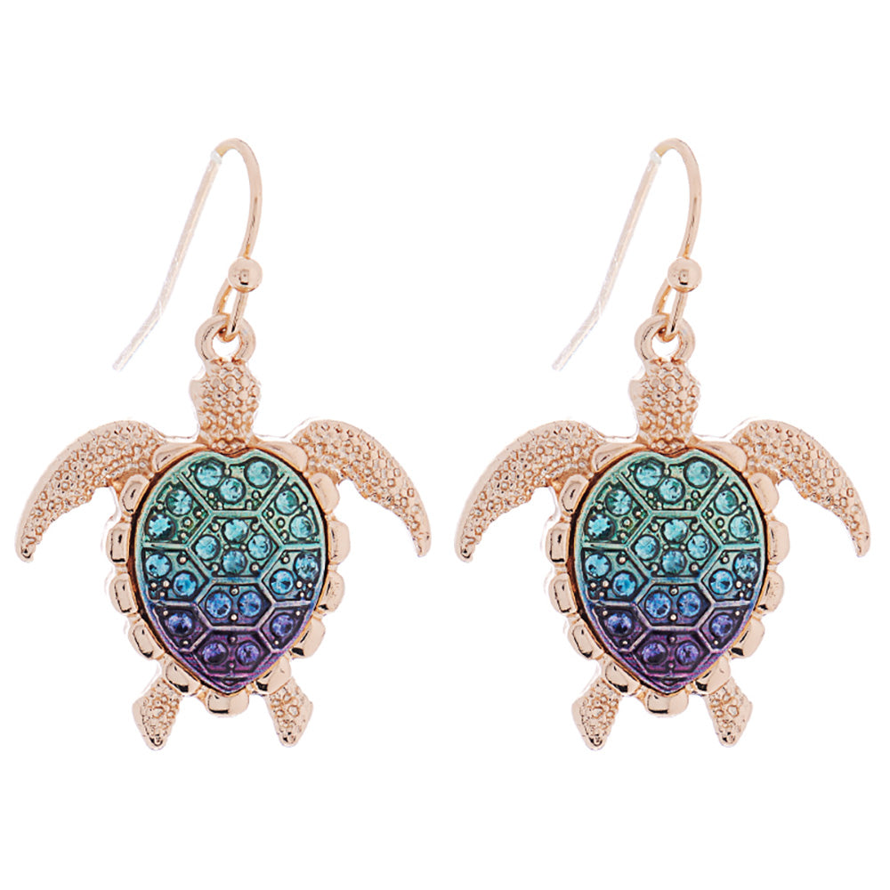 iLLASPARKZ Stone Paved Colored Metal Sea Turtle Dangle Earrings