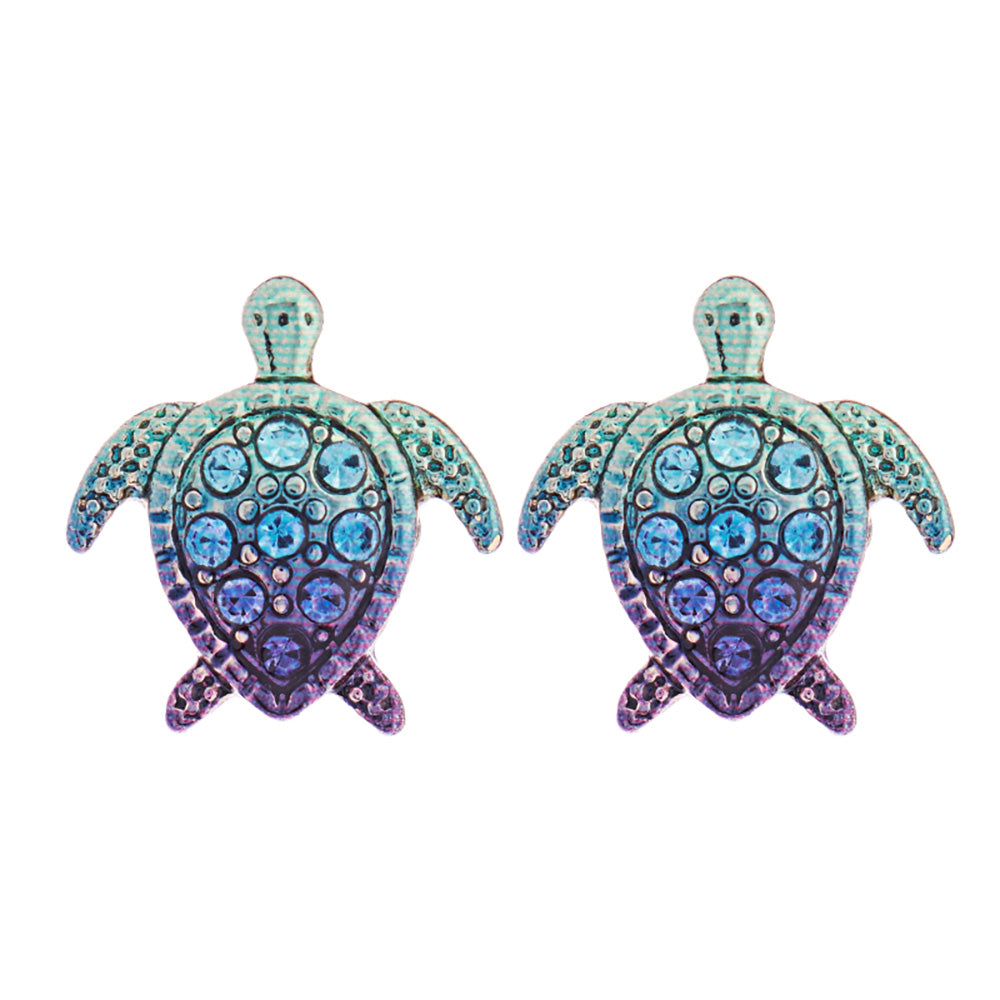 iLLASPARKZ Stone Paved Colored Metal Sea Turtle Stud Earrings