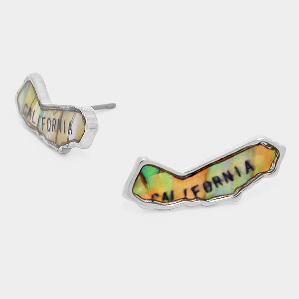 iLLASPARKZ California State Map Abalone Stud Earrings