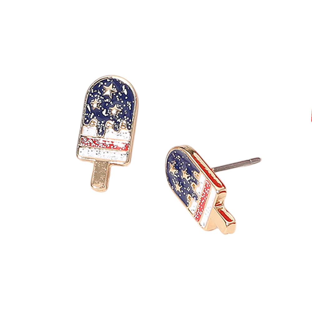 iLLASPARKZ Glittered Enamel American USA Flag Popsicle Stud Earrings