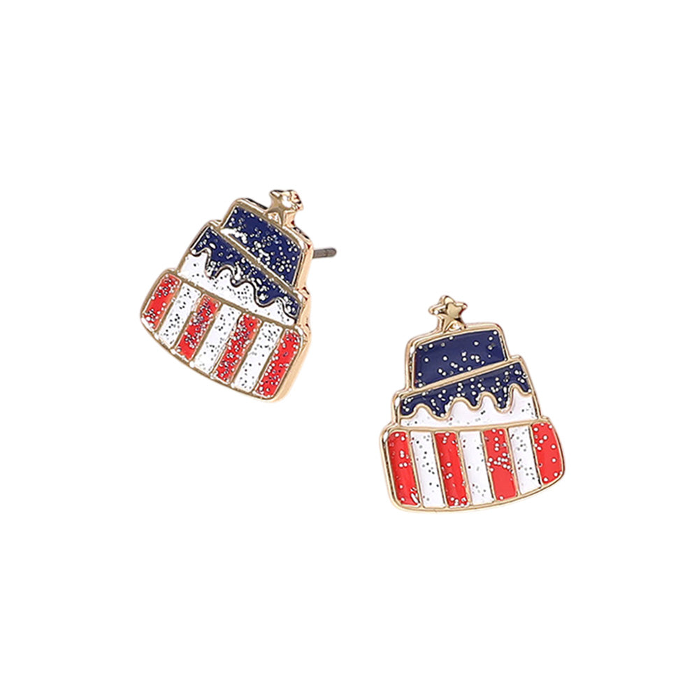 iLLASPARKZ Glittered Enamel American USA Flag Cake Stud Earrings