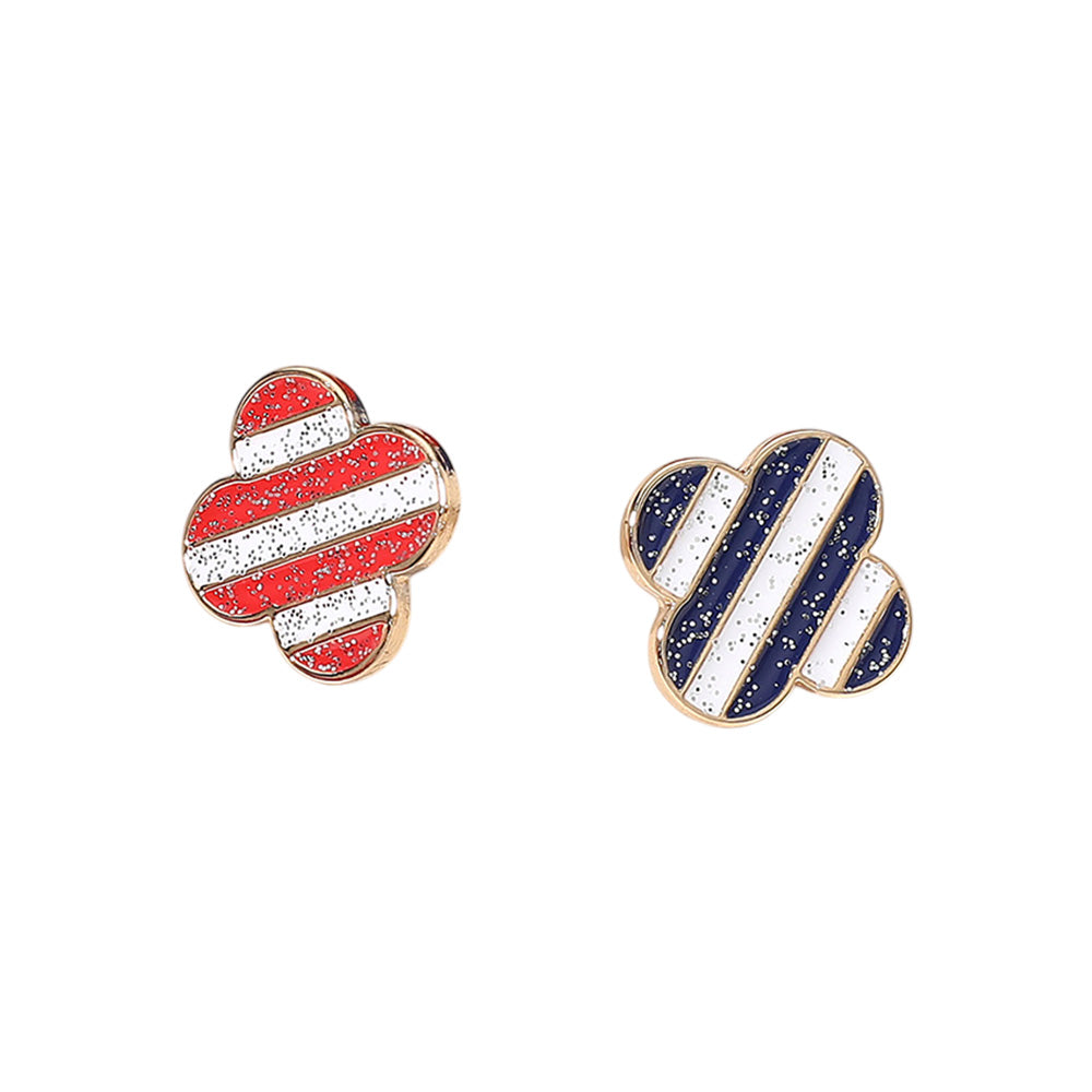 iLLASPARKZ Enamel Sparkly American USA Flag Quatrefoil Stud Earrings