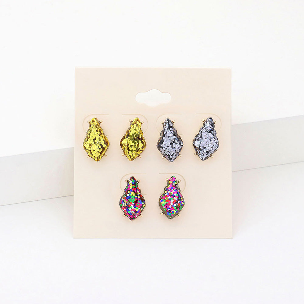 iLLASPARKZ 3Pairs - Glittered Petal Stud Earrings
