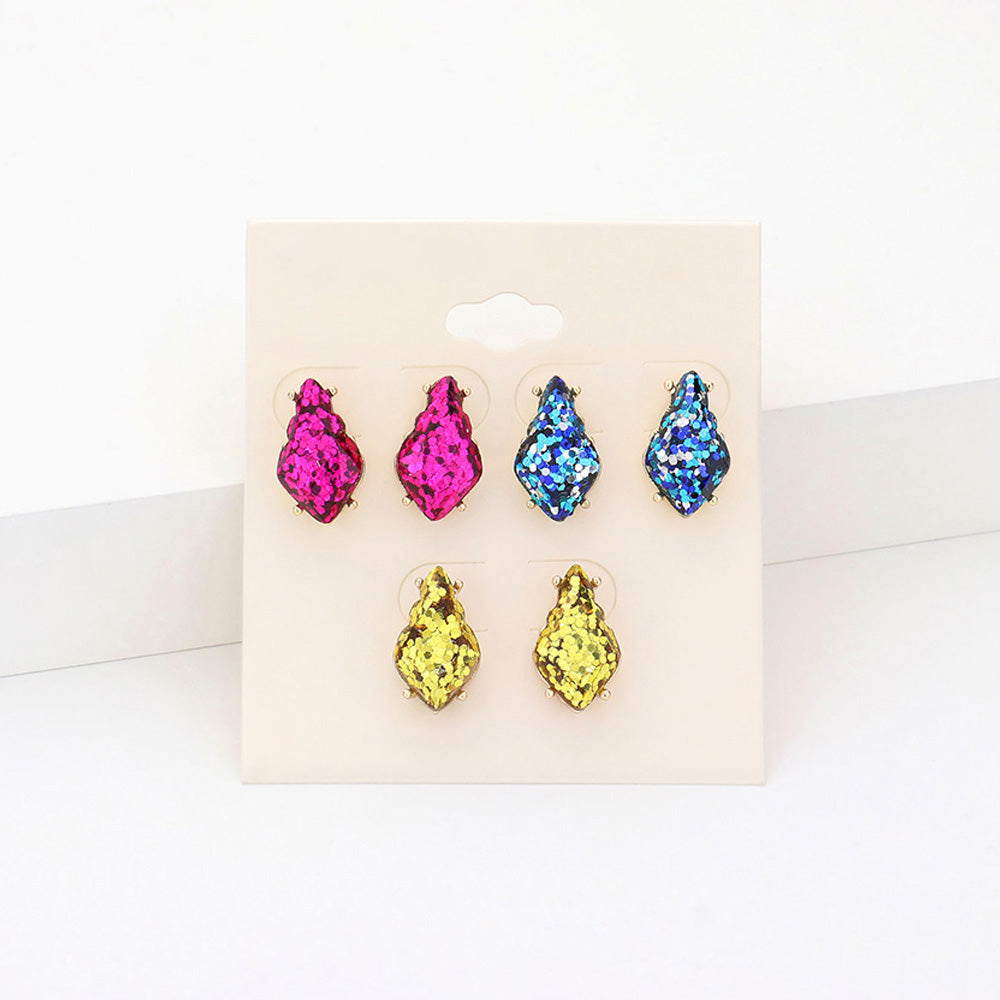 iLLASPARKZ 3Pairs - Glittered Petal Stud Earrings
