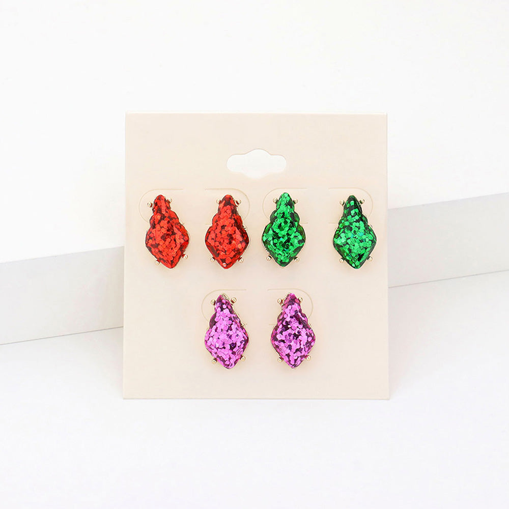 iLLASPARKZ 3Pairs - Glittered Petal Stud Earrings