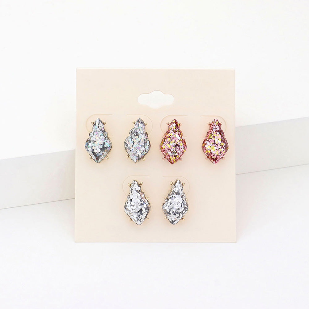iLLASPARKZ 3Pairs - Glittered Petal Stud Earrings