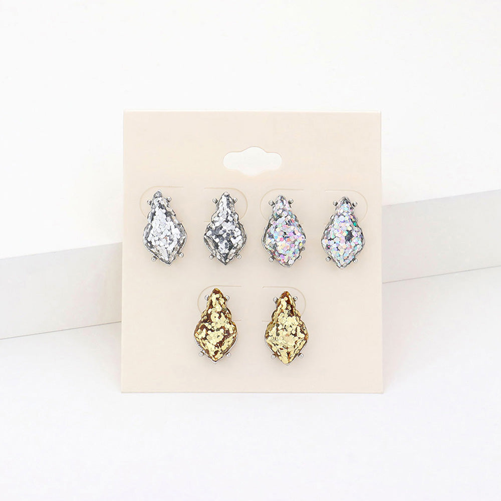 iLLASPARKZ 3Pairs - Glittered Petal Stud Earrings