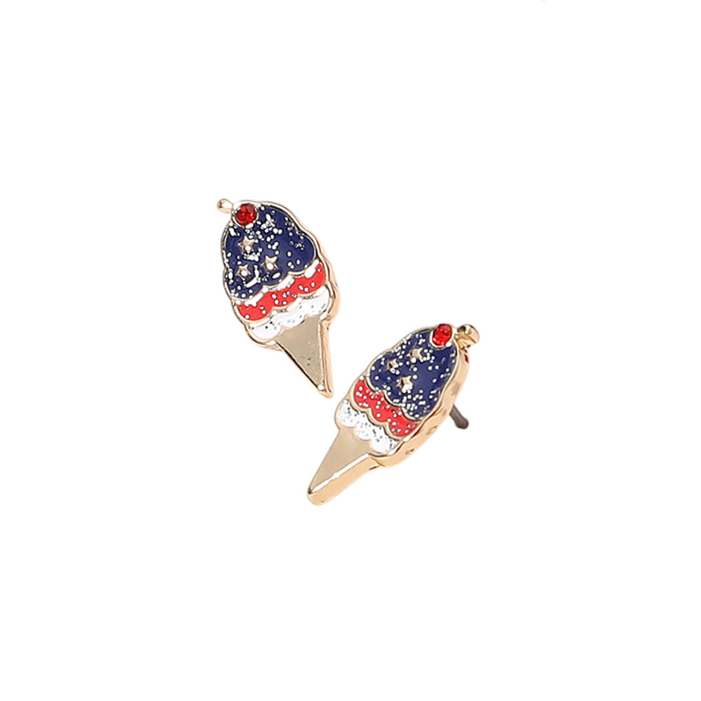 iLLASPARKZ Glittered Enamel American USA Flag Ice Cream Stud Earrings