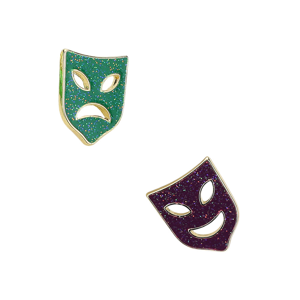 iLLASPARKZ Glittered Enamel Mardi Gras Mask Stud Earrings