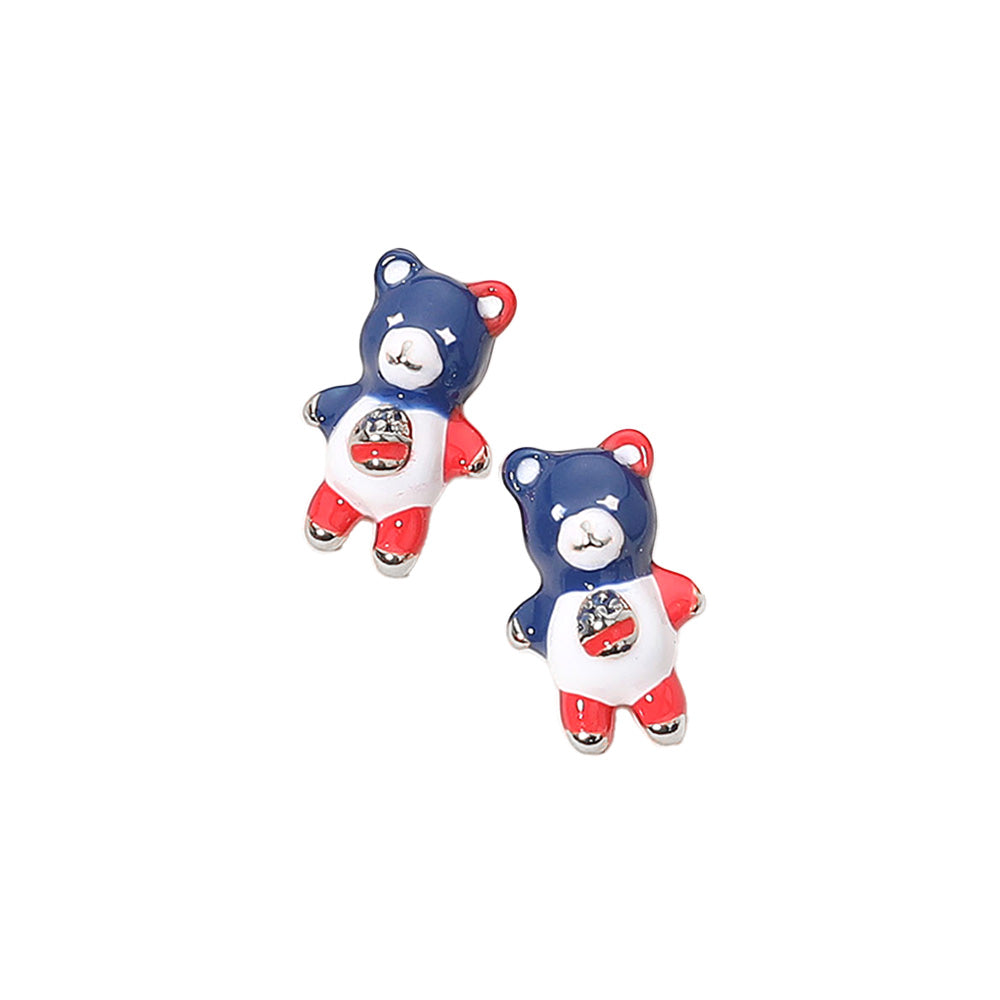 iLLASPARKZ Enamel American USA Flag Colored Teddy Bear Stud Earrings