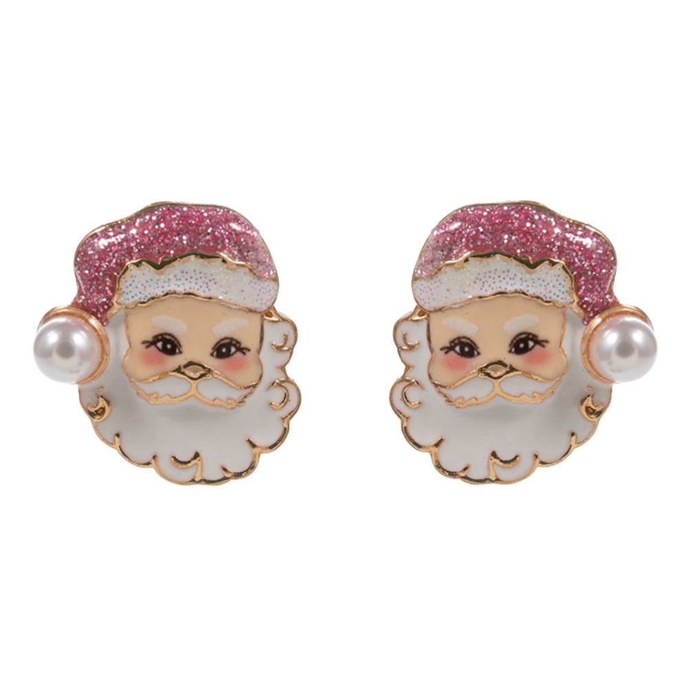 iLLASPARKZ Pearl Glittered Hat Santa Face Stud Earrings