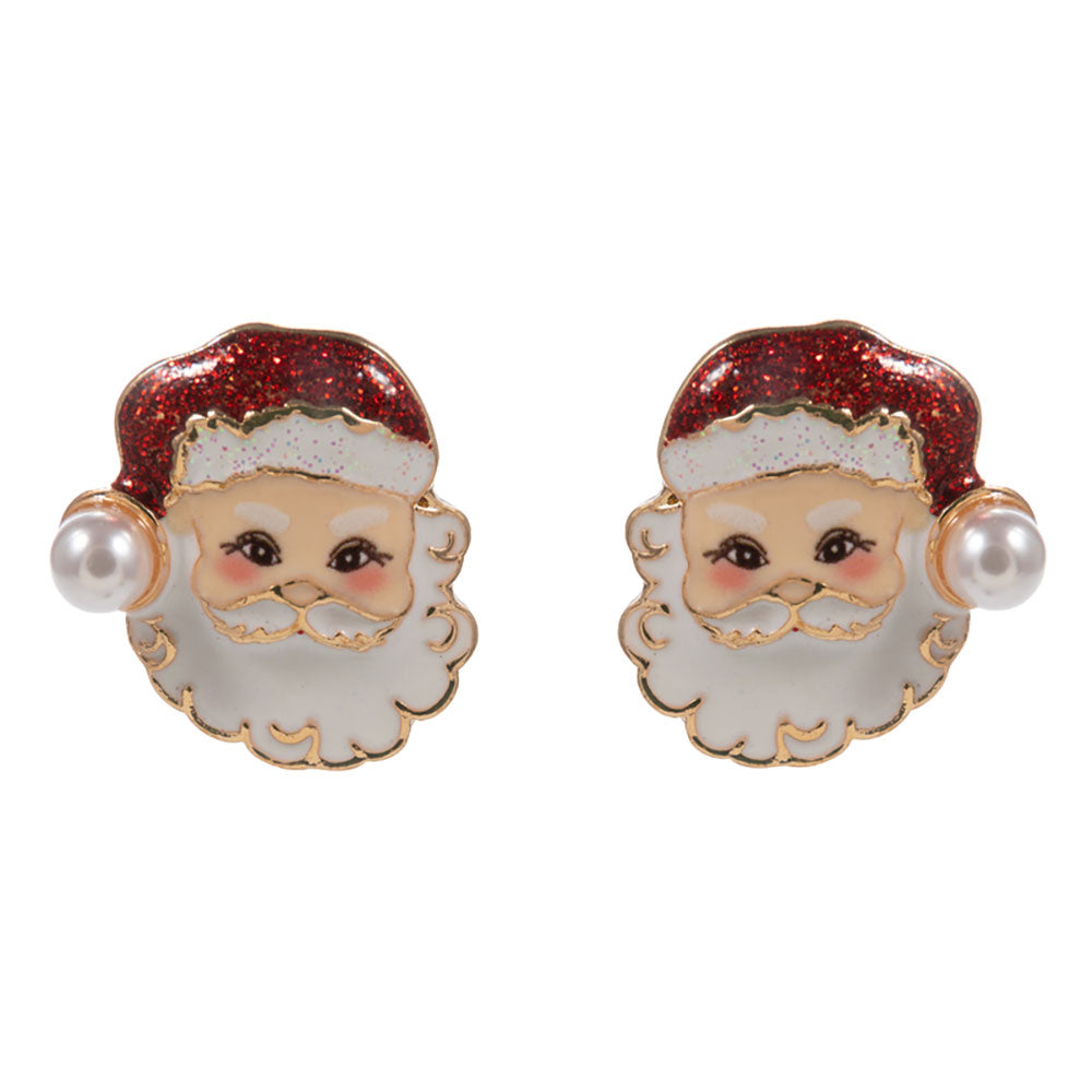 iLLASPARKZ Pearl Glittered Hat Santa Face Stud Earrings
