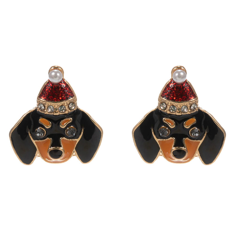 iLLASPARKZ Christmas Dachshund Face Stud Earrings