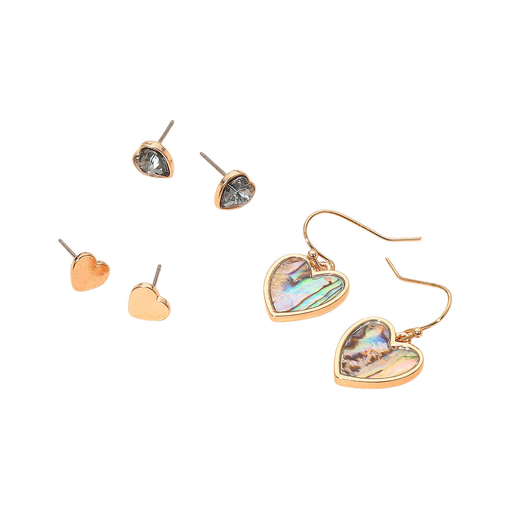 iLLASPARKZ 3Pairs - Metal Abalone Heart Earring Set