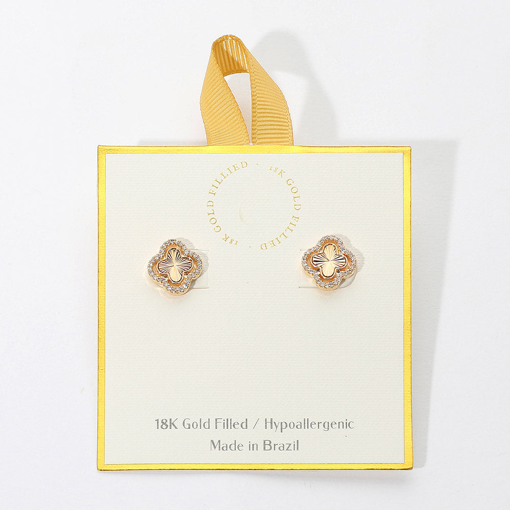 iLLASPARKZ 18K Gold Filled Stone Paved Rim Quatrefoil Stud Earrings