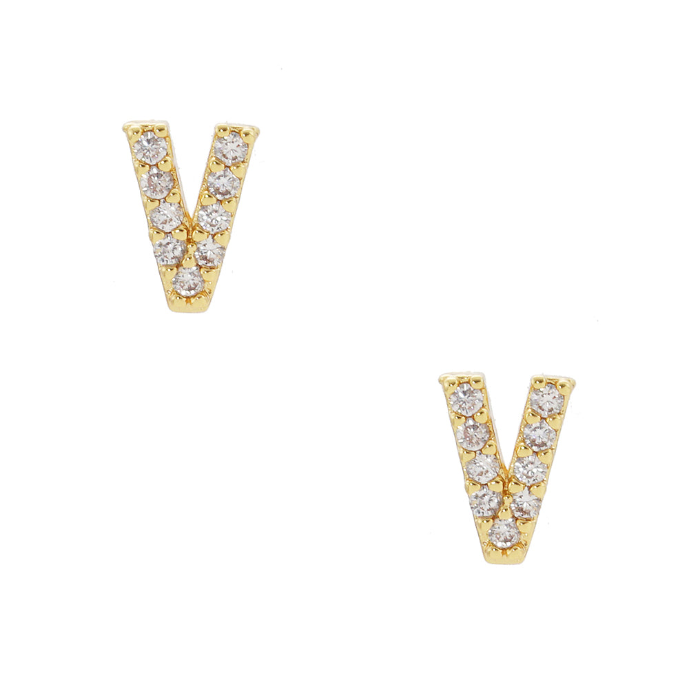 iLLASPARKZ -V- Gold Dipped Cubic Zirconia Monogram Stud Earrings