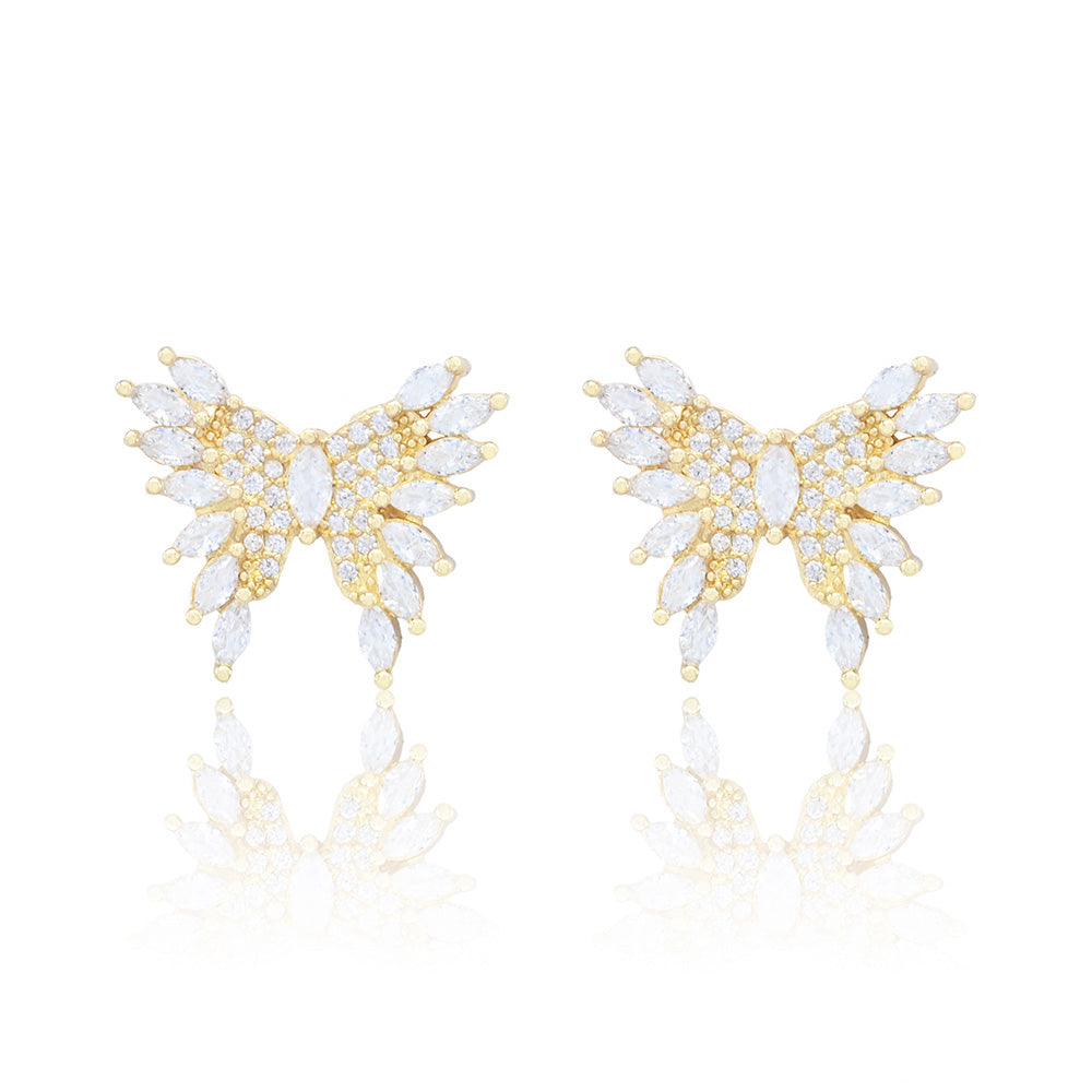 iLLASPARKZ Gold Dipped Marquise CZ Stone Embellished Butterfly Stud Earrings