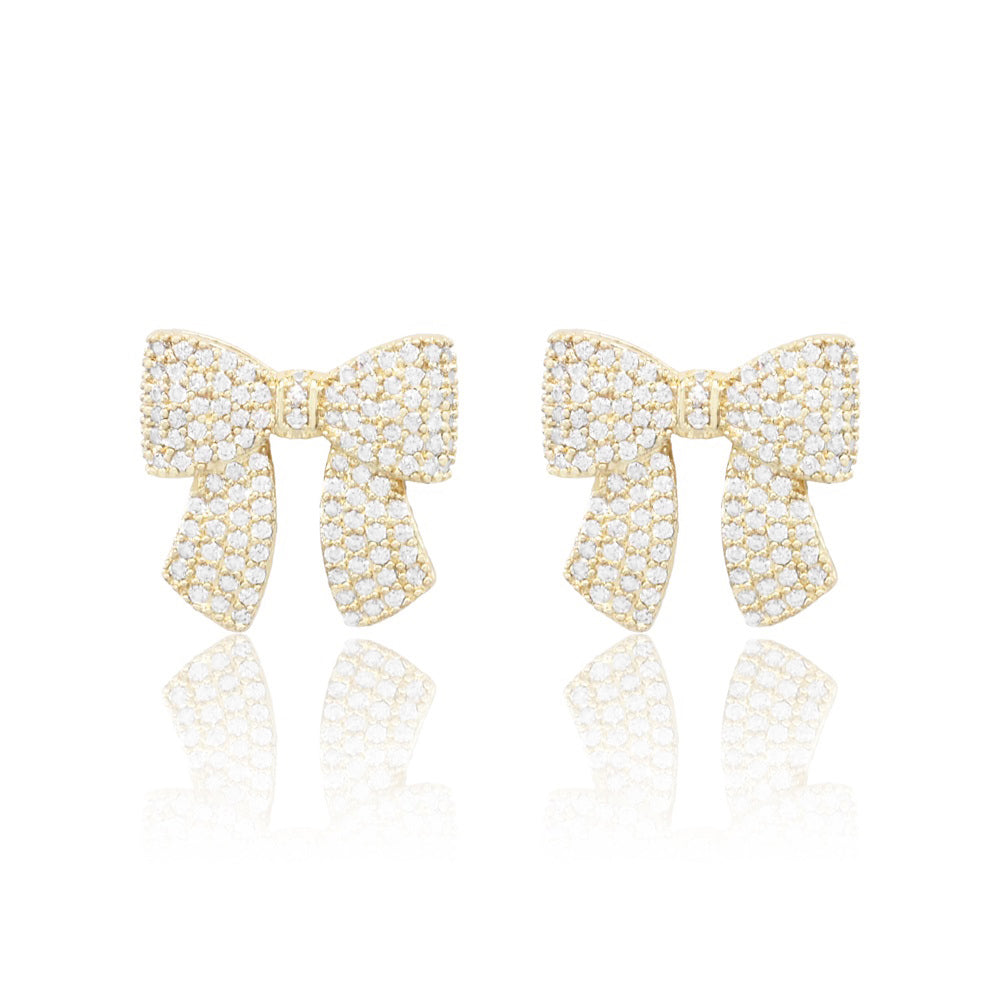 iLLASPARKZ Gold Dipped CZ Stone Paved Bow Stud Earrings
