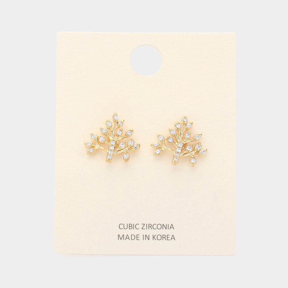 iLLASPARKZ CZ Stone Paved Tree Stud Earrings
