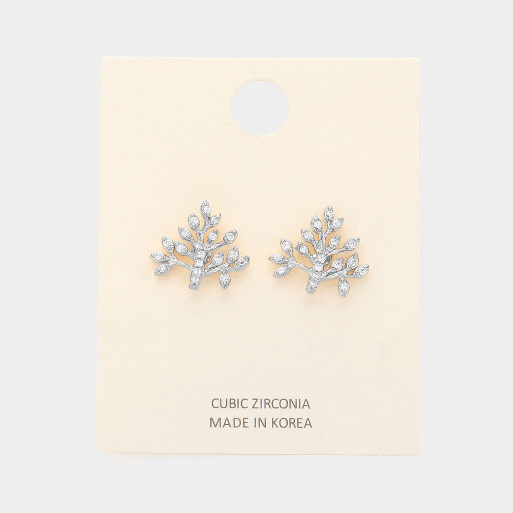 iLLASPARKZ CZ Stone Paved Tree Stud Earrings