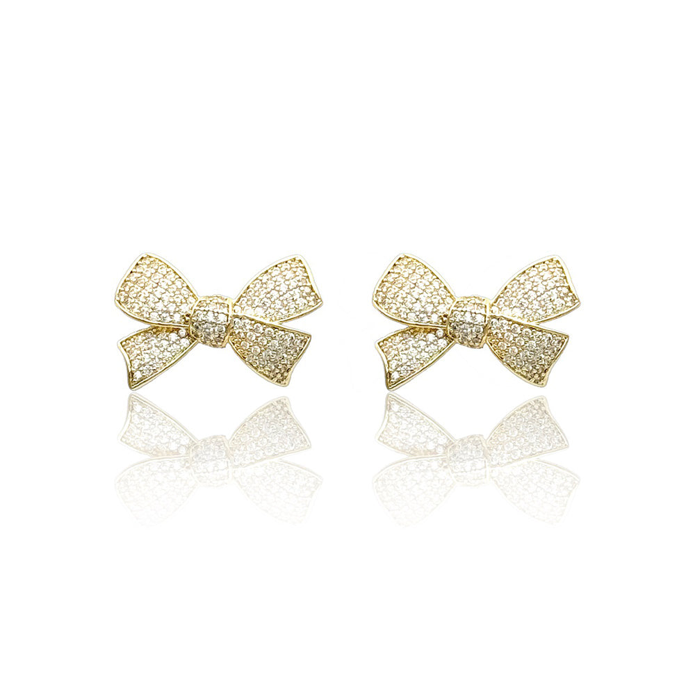 iLLASPARKZ Gold Dipped CZ Stone Paved Bow Stud Earrings