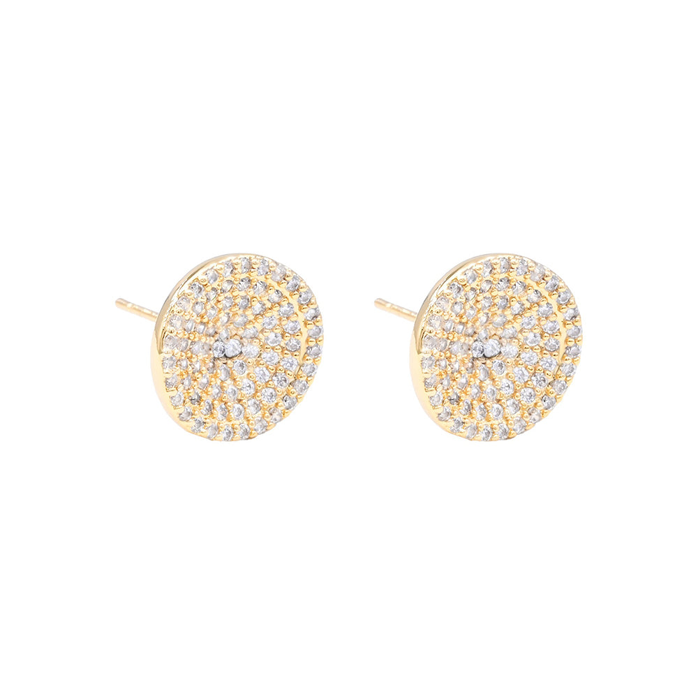 iLLASPARKZ Gold Dipped CZ Stone Paved Disc Stud Earrings