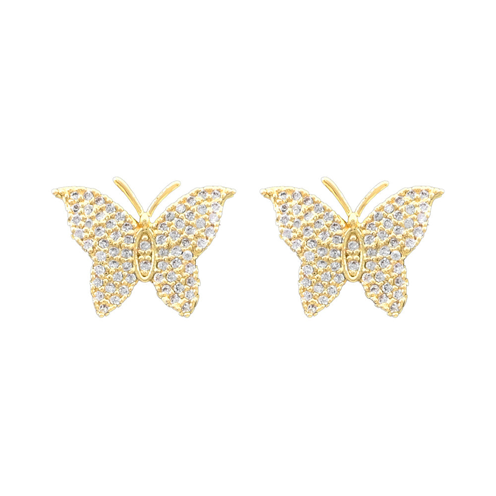 iLLASPARKZ Gold Dipped CZ Stone Paved Butterfly Stud Earrings