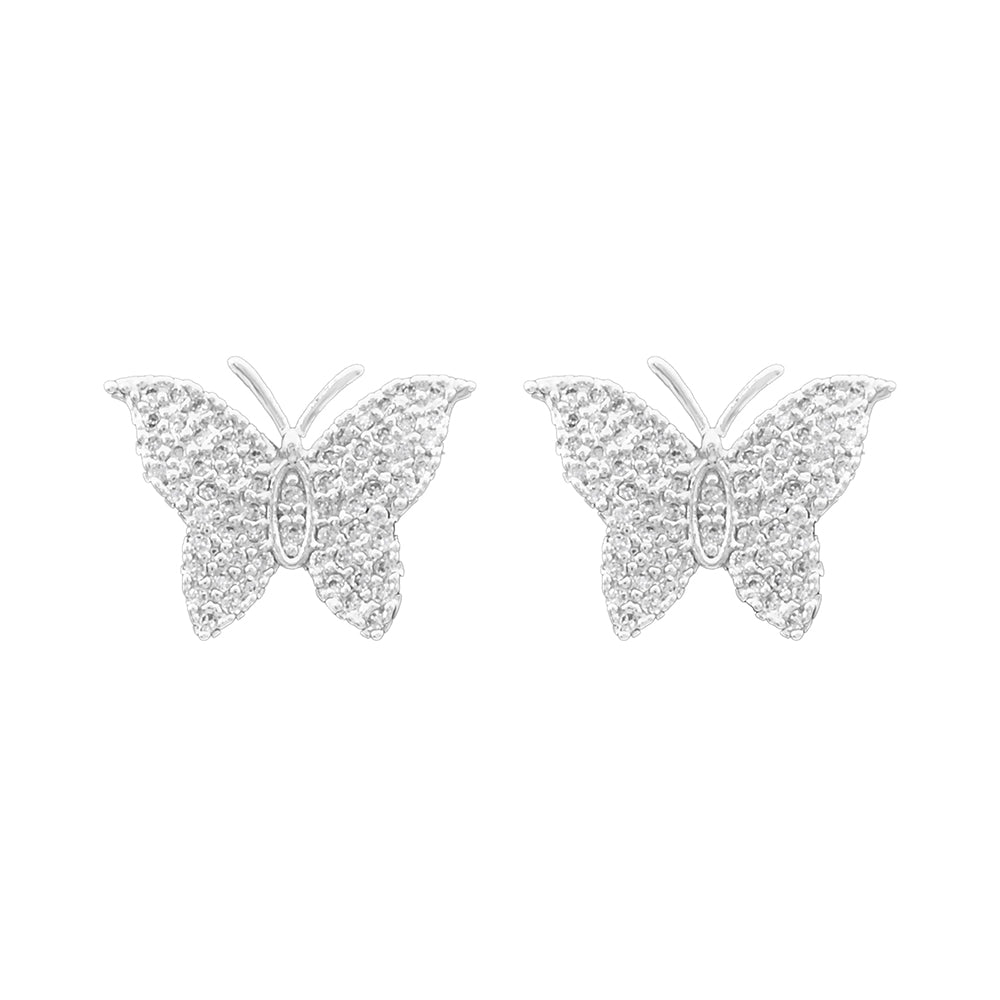iLLASPARKZ Gold Dipped CZ Stone Paved Butterfly Stud Earrings