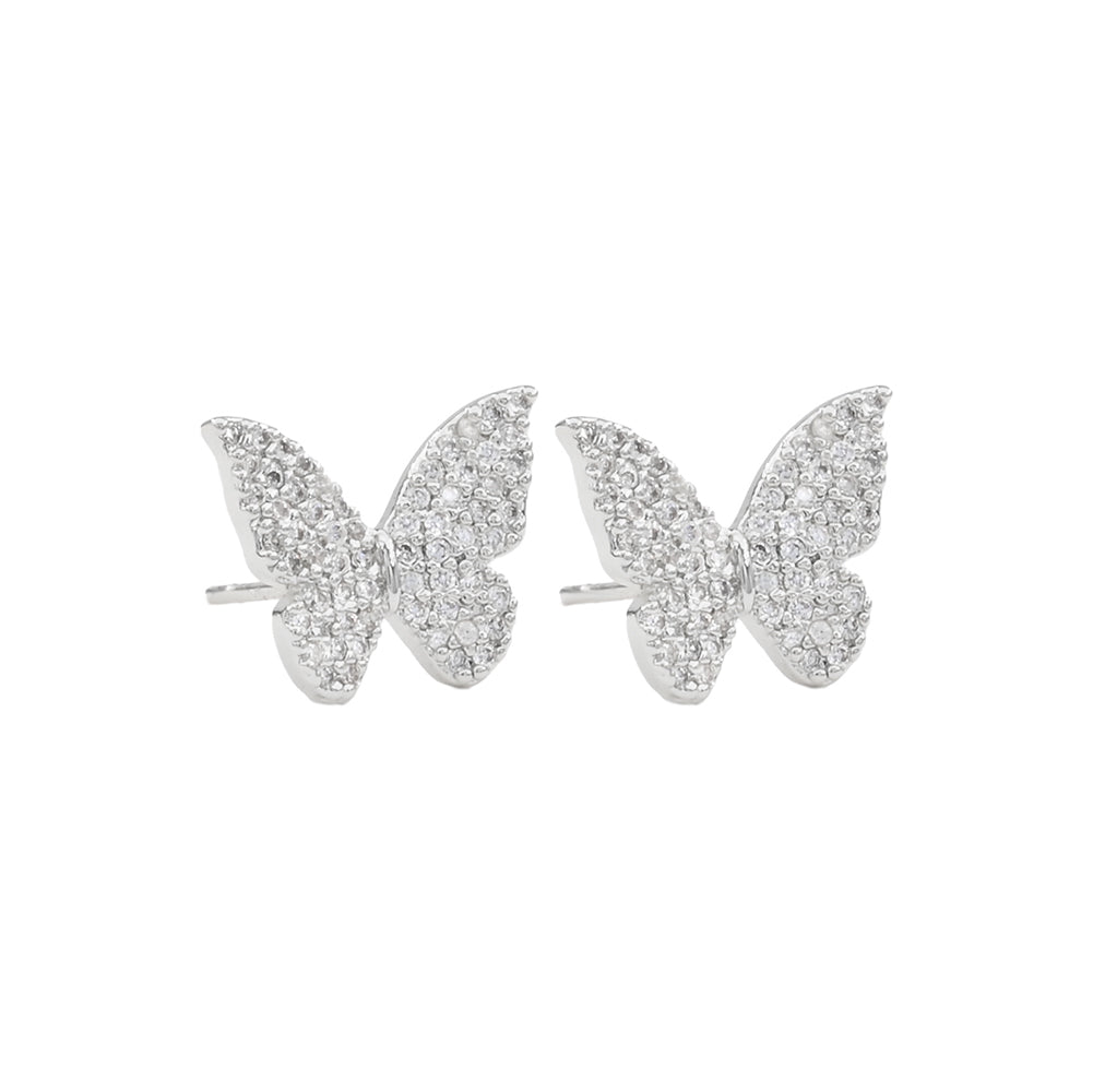 iLLASPARKZ Gold Dipped CZ Stone Paved Butterfly Stud Earrings